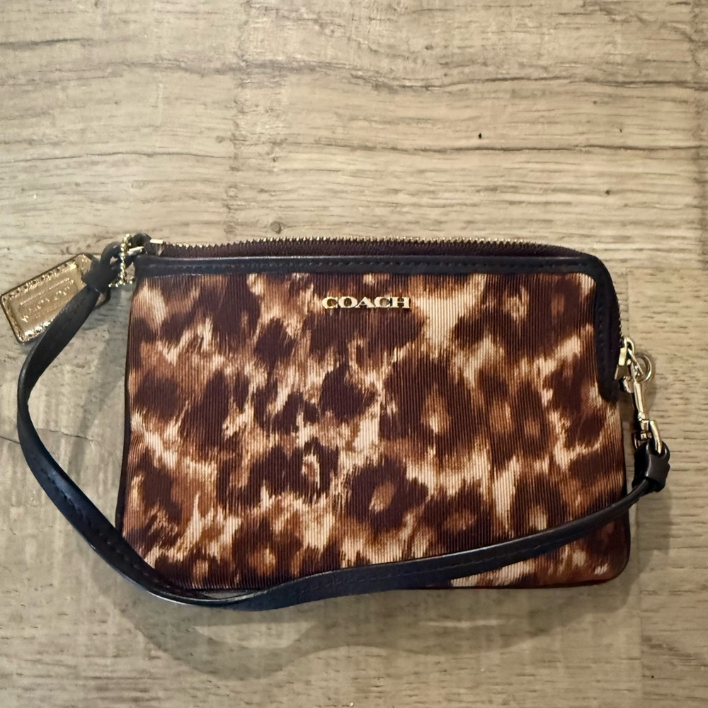 Coach Brown Leopard Print Wristlet